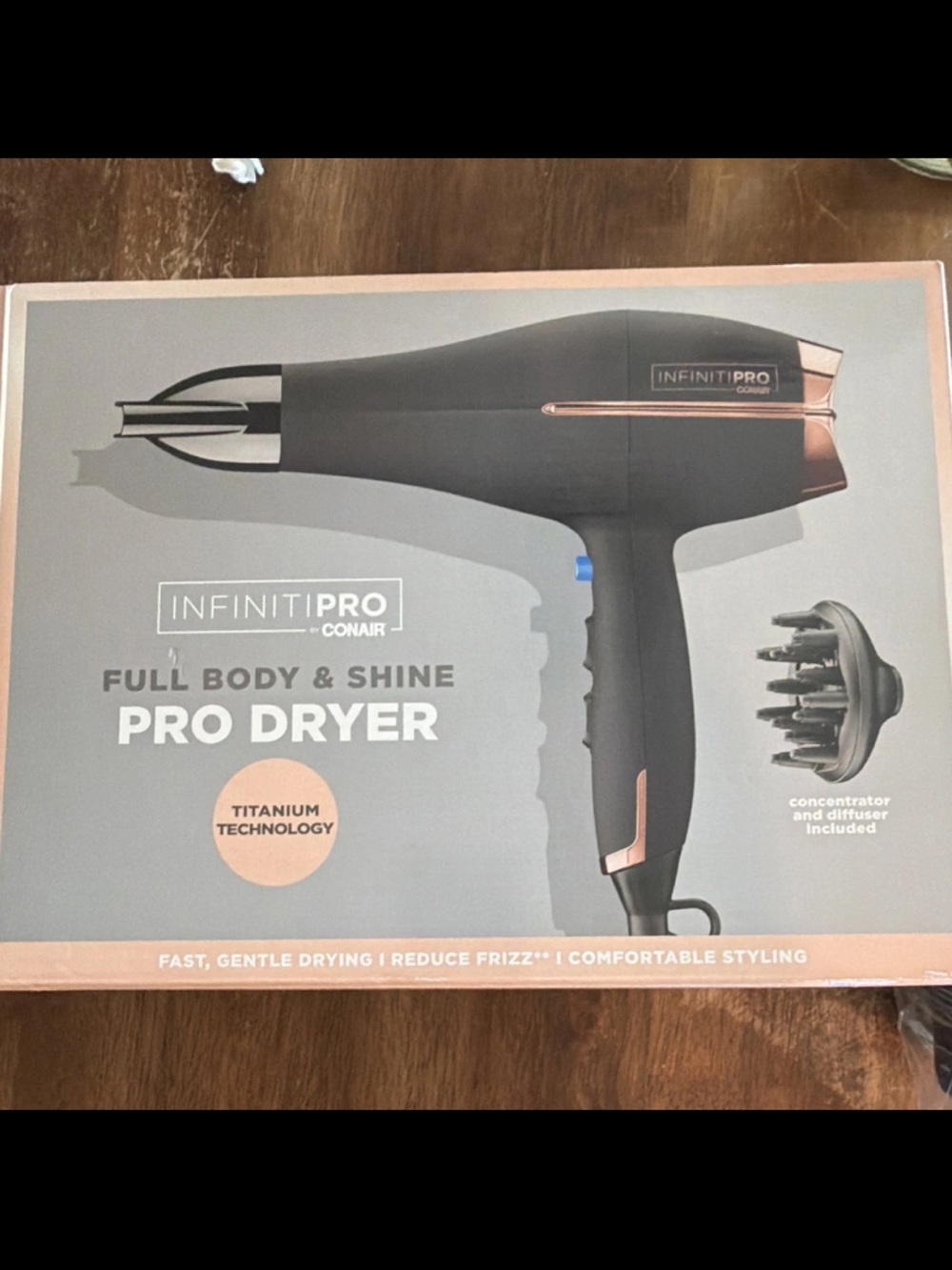 Conair InfinitiPRO Full Body & Shine Pro Dryer — Black with Rose Gold Accents